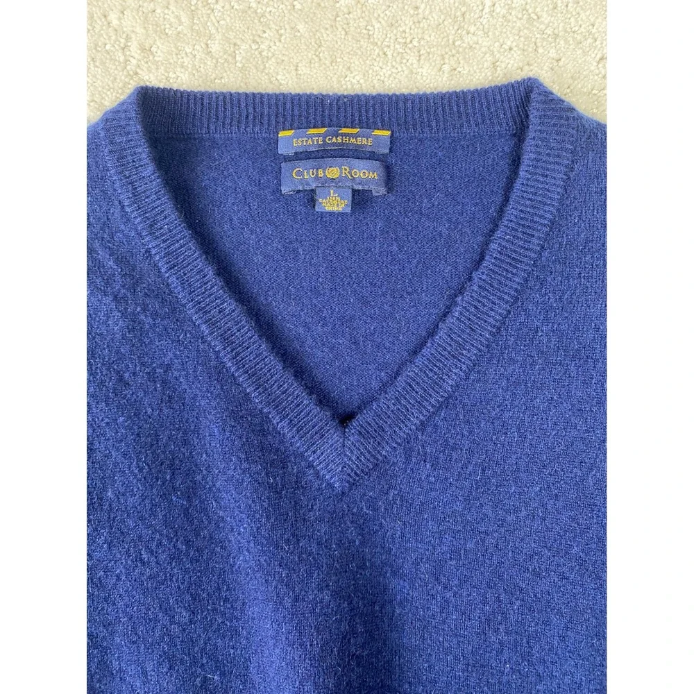 Club Room Estate Cashmere Sweater Mens L Royal Blue V-Neck 100% Cashmere‎ Knit